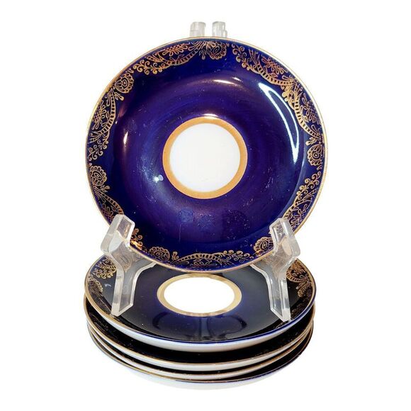 Vintage Set Of 5 Porcelain Lomonosov Cobalt 22k Soviet Blue USSR SAUCERS ONLY - Picture 1 of 5